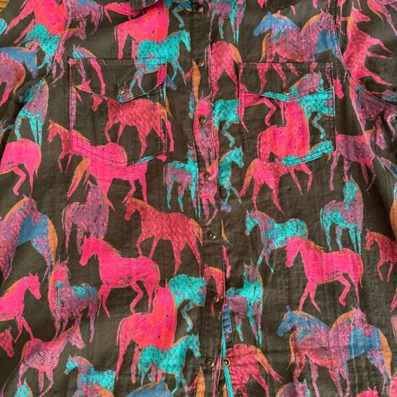 Sundance Equestrian Joy Pearl Snap Horse Print Collared Shirt Purple Size Medium - Picture 5 of 10